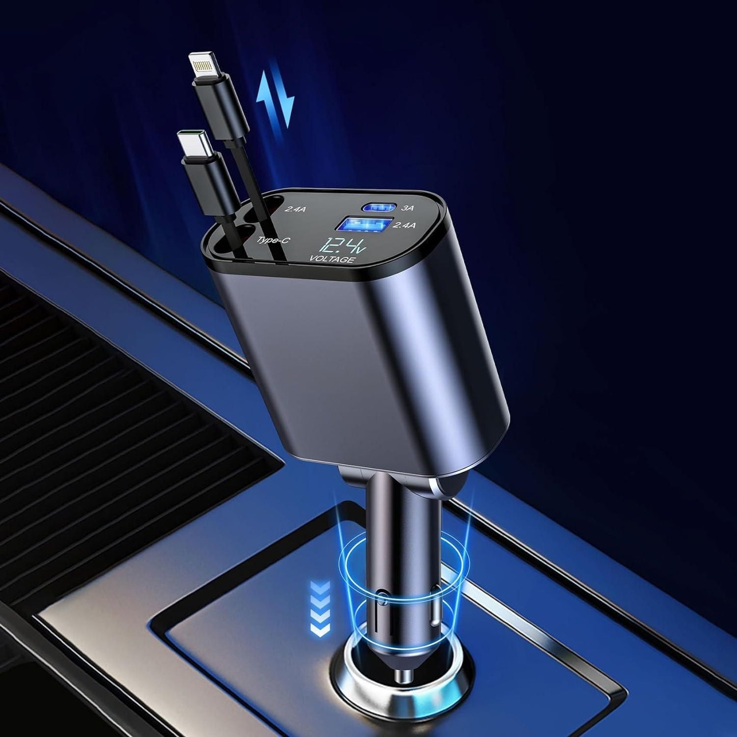 Retractable Car Charger- 5 in one Charing