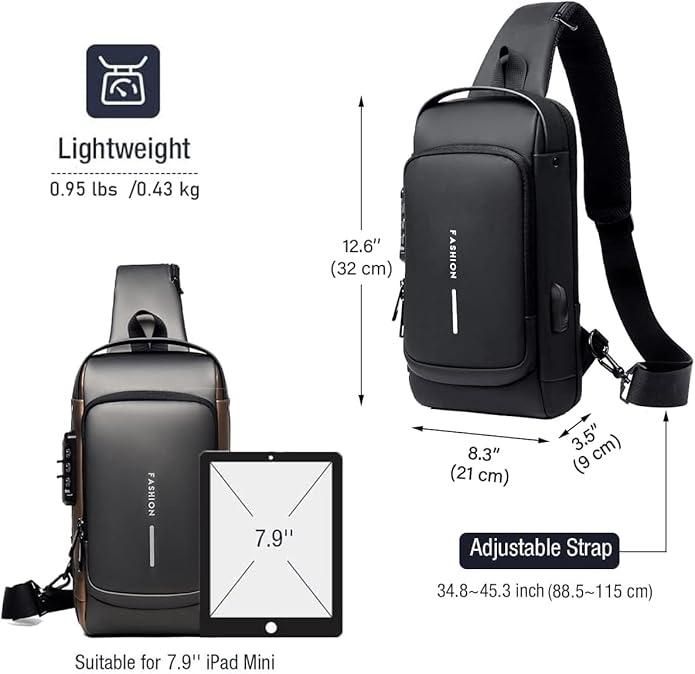 Sling Bag for Men & Women with USB Charging Port