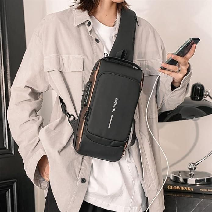Sling Bag for Men & Women with USB Charging Port